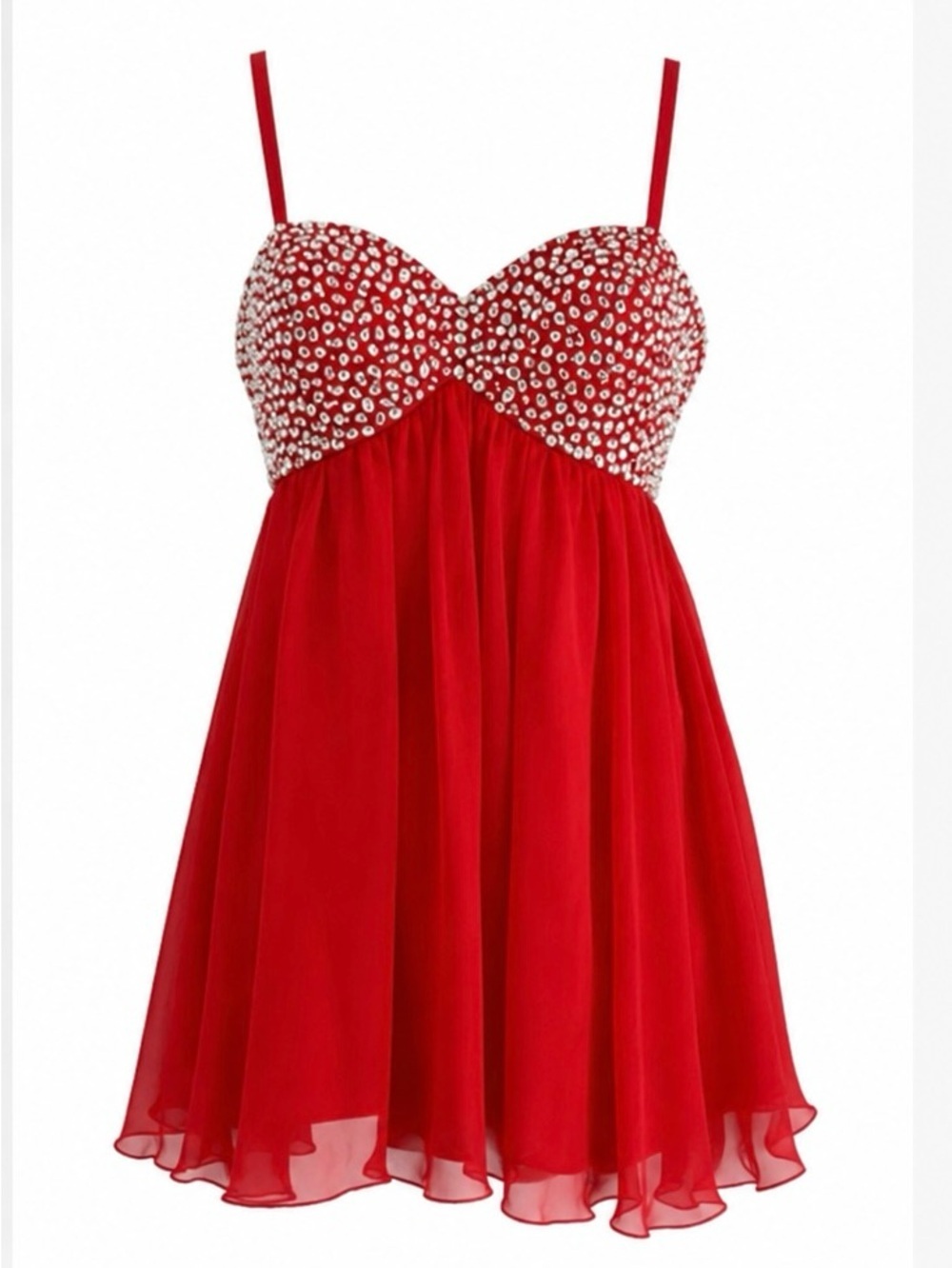 May Queen Couture Red Rhinestone Babydoll Mini Dress 
Size 14